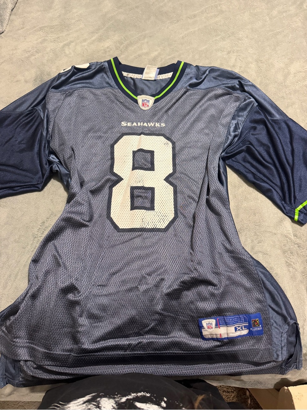 Reebok Seattle Seahawks #8 Men's Football Jersey - Navy with Lime Trim